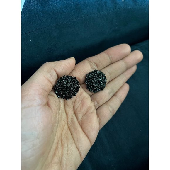 Large Big Black Earring round stud retro statement bold chunky Pierced Pageant - Picture 7 of 7